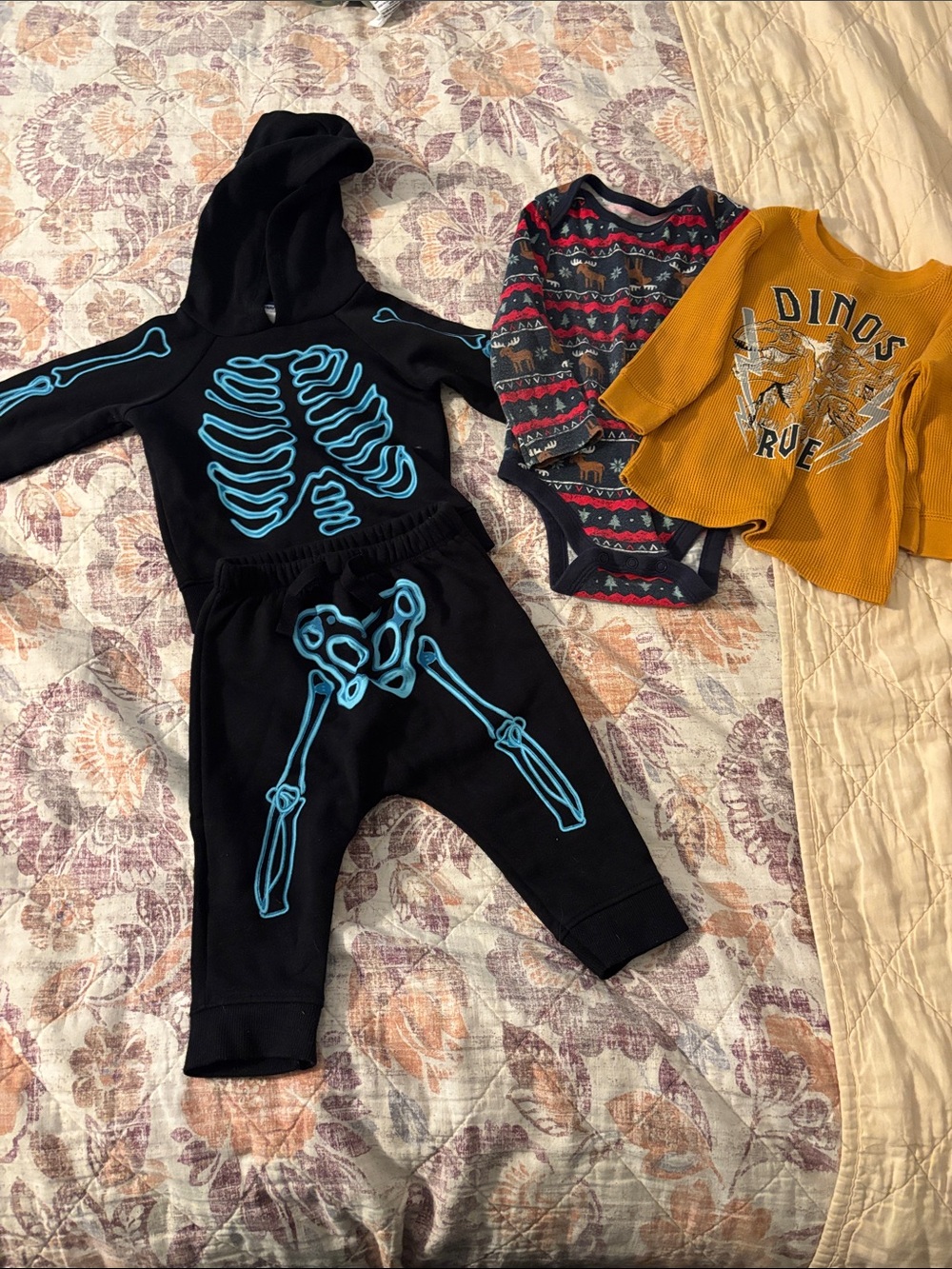 Black Skeleton Hoodie & Pant Set with Blue Glow Bones